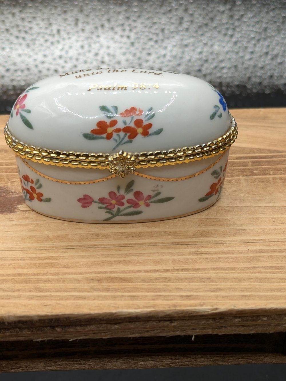 Imperial Porcelain White Floral Hinged Trinket Box with Gold Trim